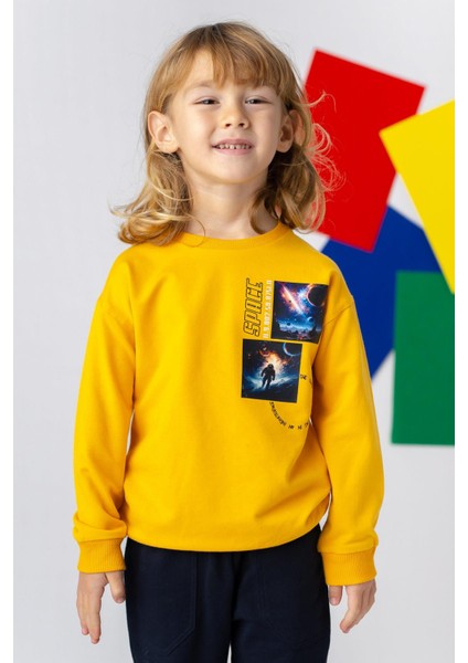 Erkek Çocuk Uzay Baskılı Basic Sweatshirt