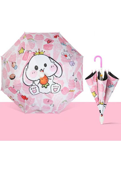 Vinil Otomatik Şemsiye - Pembe / Beyaz (Yurt Dışından)