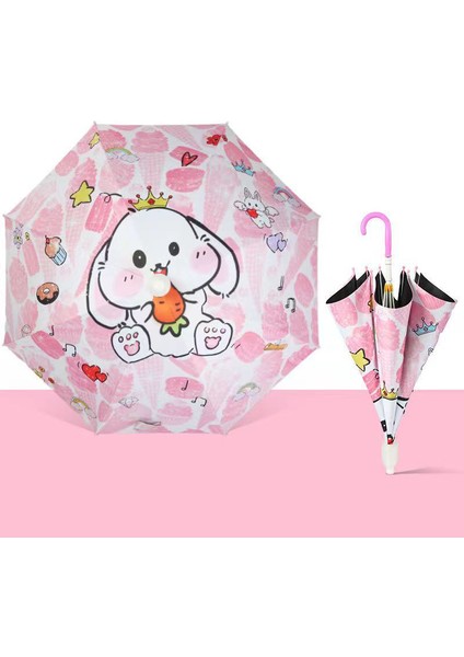 Vinil Otomatik Şemsiye - Pembe / Beyaz (Yurt Dışından)