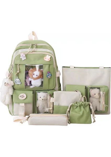 Yeşil Ayı Beş Parçalı Okul Çantası Kadın Ortaokul Öğrencisi Sırt Çantası (Yurt Dışından)