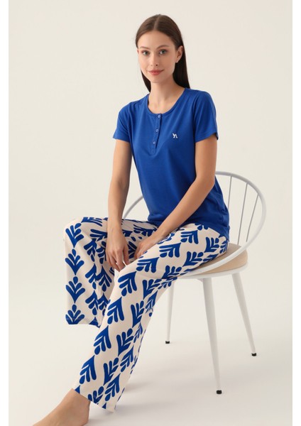 Patterned Mavi Kadın Kısa Kol Pijama Takımı fiyatları
