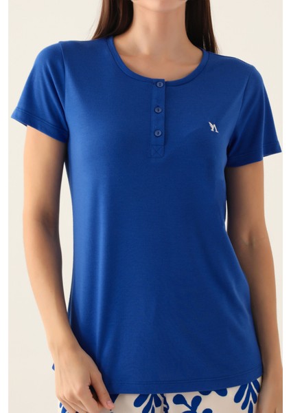 Patterned Mavi Kadın Kısa Kol Pijama Takımı fırsatları