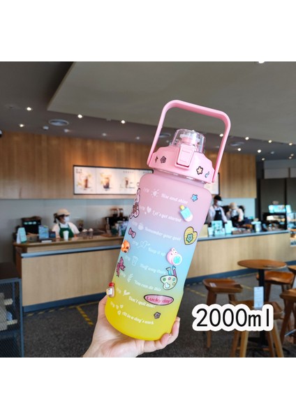 Degrade Üç Renkli Uzay Fincanı Buzlu Çift Içme Samanı Büyük Kapasiteli Su Isıtıcısı 2000ML (Yurt Dışından)