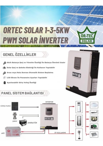 Solar 48V 5KW/5000VA Pwm Tam Sinus Akıllı Inverter