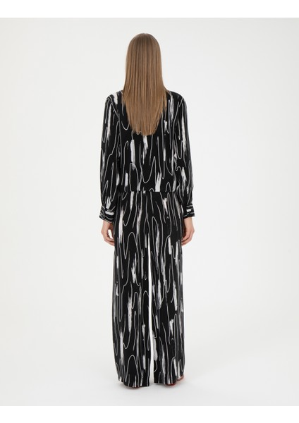 Kadın Siyah Cupro Desenli Wide Leg Pantolon 50284525-VR046 fırsatları