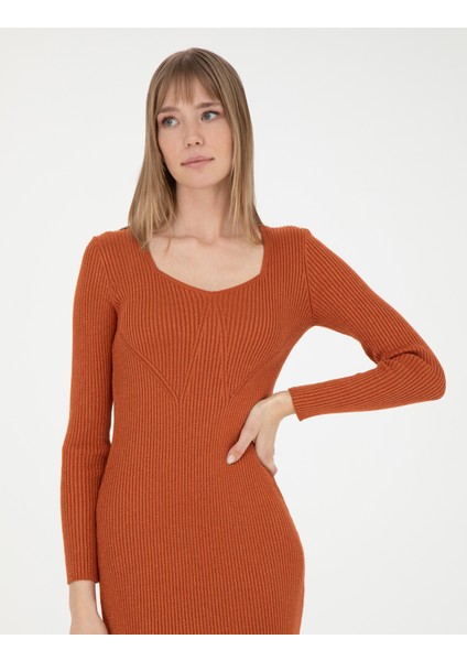 Kadın Kiremit Ex. Slim Fit Triko Elbise 50280230-VR031