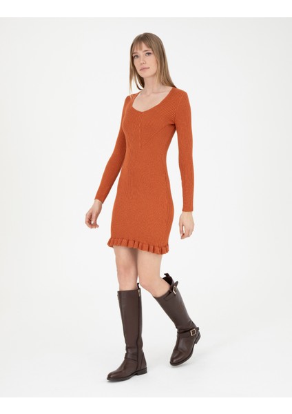 Kadın Kiremit Ex. Slim Fit Triko Elbise 50280230-VR031