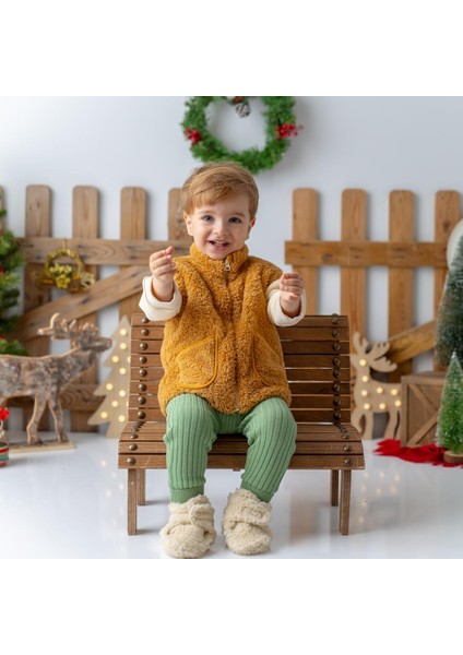 Peluş Çocuk Yelek Hardal modelleri