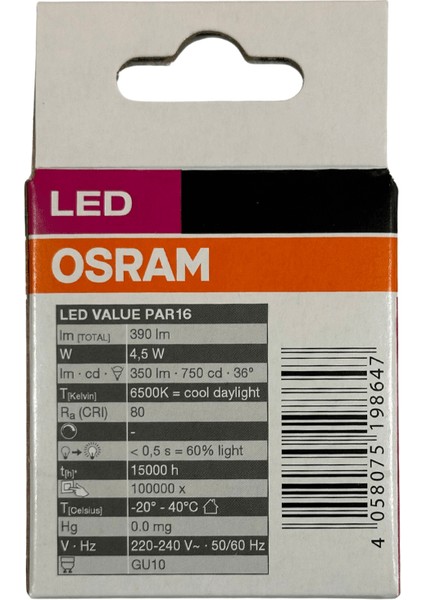 PAR16 4.5W (50W) 6500K (Beyaz Işık) GU10 Duylu LED Spot (8 Adet) indirimleri