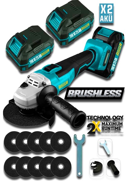 798VF 25AH Kömürsüz Motor 115 mm Akülü Avuç Içi Taşlama Makinesi +10 Taş