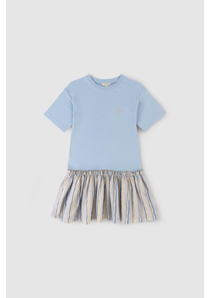 Bambu Kısa Kollu Takma Etekli Elbise Mavi fiyatları