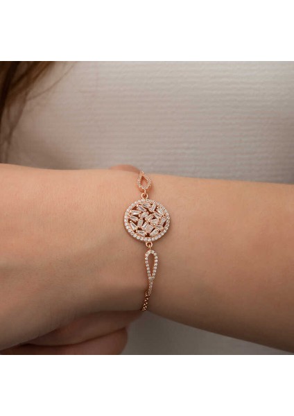 Gümüş Rose Baget Taşlı Bileklik