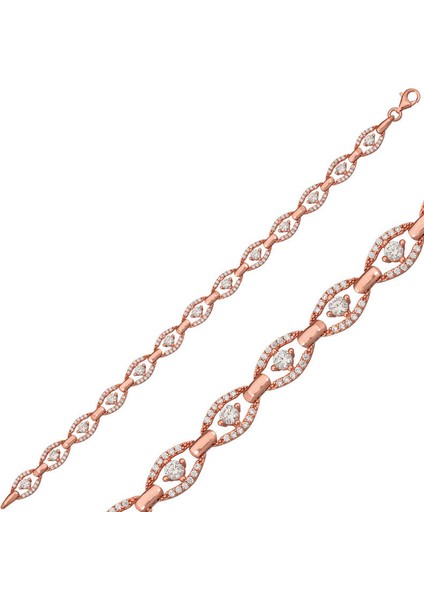 Gümüş Rose Oval Su Yolu Bayan Bileklik