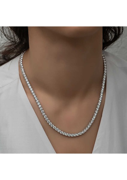 Gümüş 4 mm Beyaz Taşlı Su Yolu Kadın Kolye fiyatları