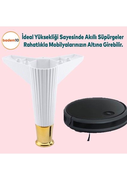 Elista Mobilya Ayağı Sehpa TV Ünitesi Ayakları Yükseltici 15 cm Beyaz Altın 8 ADET indirimleri