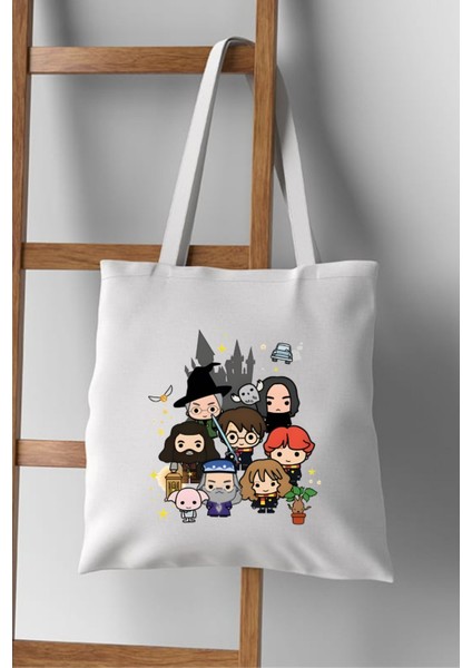 Harry Potter Tasarım Kalın Beyaz Su Geçirmez Canvas Tote Bag Bez Çanta