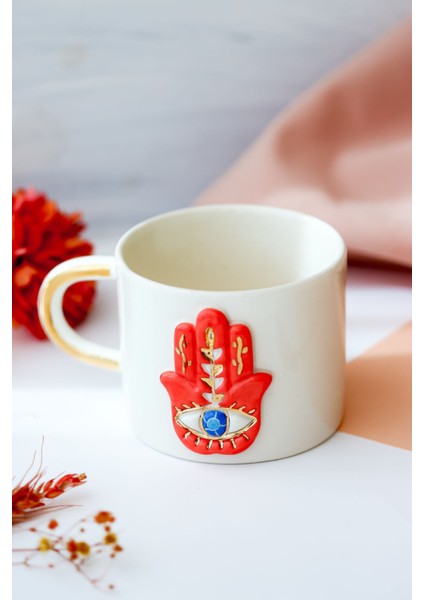 24K Gerçek Altın Dekorlu El Yapımı Fatma Ana Eli Seramik Mug Kupa fiyatları