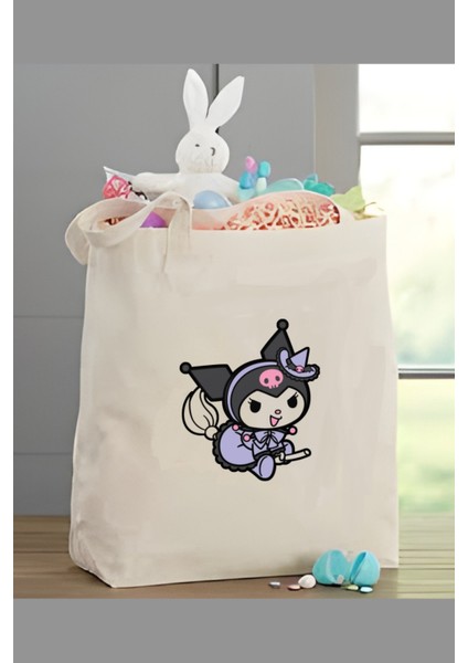 Kawaii Kuromi Tasarım Çocuk Çantası, Oyuncak Çantası, Kitap Çantası, Tote Bag Bez Çanta