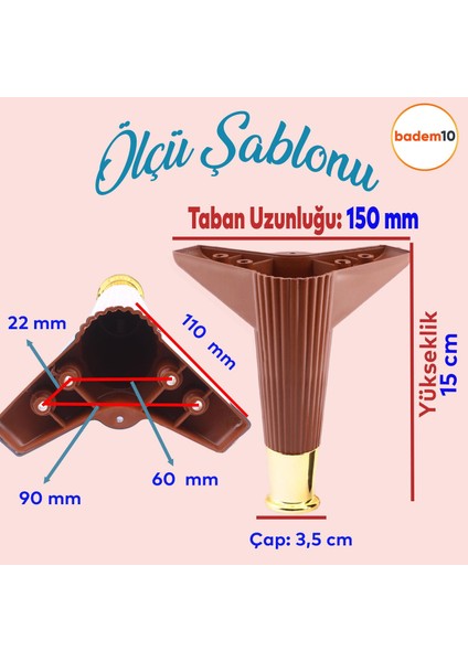 Elista Mobilya Ayağı Sehpa TV Ünitesi Ayakları Yükseltici 15 cm Ceviz Altın 8 ADET fiyatları