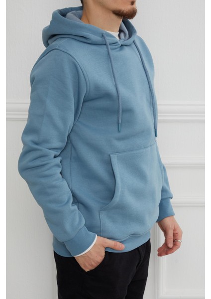 Hscstore Erkek Kanguru Cepli Kapüşonlu Mavi Sweatshirt - 2901 fiyatları