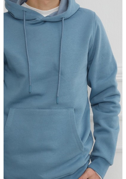 Hscstore Erkek Kanguru Cepli Kapüşonlu Mavi Sweatshirt - 2901 fırsatları