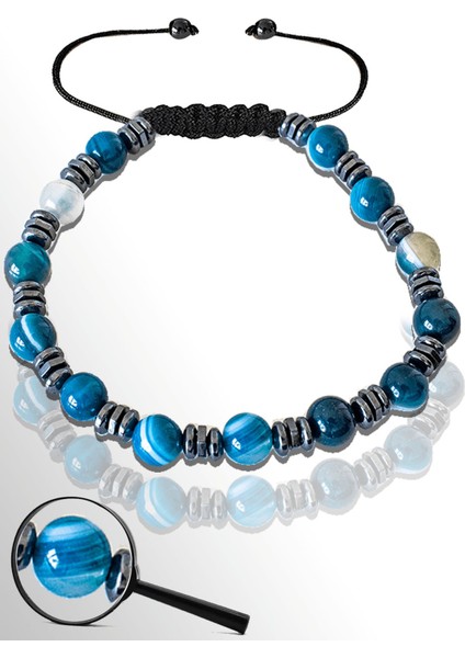 Sertifikalı Hematitli 6 mm Doğal Koyu Mavi Akik Taşı Bileklik - Ayarlamalı