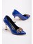 Kadın Zincirli Topuklu Ayakkabı Sax Mavi Rugan 3