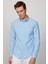 Slim Fit Uzun Kol Biyeli Yaka Düğmeli Keten Mavi Erkek Gömlek 1