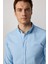 Slim Fit Uzun Kol Biyeli Yaka Düğmeli Keten Mavi Erkek Gömlek 2