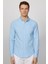 Slim Fit Uzun Kol Biyeli Yaka Düğmeli Keten Mavi Erkek Gömlek 3
