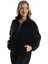 Kadın Dik Yaka Fermuarlı Peluş Siyah 3