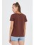 Kadın %100 Pamuk V Yaka Regular Kalıp T-Shirt Kahverengi 4