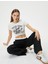 Baskılı Crop Tişört Düğüm Detaylı Kısa Kollu Bisiklet Yaka Slim Fit Pamuklu 1