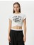 Baskılı Crop Tişört Düğüm Detaylı Kısa Kollu Bisiklet Yaka Slim Fit Pamuklu 3