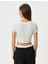 Baskılı Crop Tişört Düğüm Detaylı Kısa Kollu Bisiklet Yaka Slim Fit Pamuklu 4