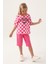 Lisanslı Plaid Toz Pembe Kız Çocuk Kapri Takım 2