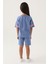 Lisanslı Sleeve Detail Açık Indigo Kız Çocuk Bermuda Takım 5