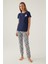 Beach Koyu Indigo Kadın Kısa Kol Pijama Takımı 1
