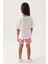 Lisanslı Plaid Krem Kız Çocuk Şort Takım 5