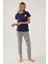 Beach Koyu Indigo Kadın Kısa Kol Pijama Takımı 3