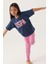Lisanslı Floral Text Koyu Indigo Kız Çocuk Pijama Takımı 3