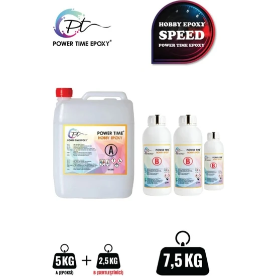 Power Time Epoxy 7.5 kg Hobi Epoksi Speed/ Hızlı Kuruma/ Şeffaf Epoksi Reçine Ince Döküm