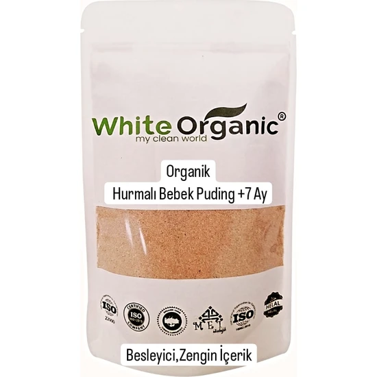 White Organic Organik Hurmalı Keçiboynuzlu Bebek Pudingi 250 gr +7 Ay Sertifikalı Şeker Ilavesiz