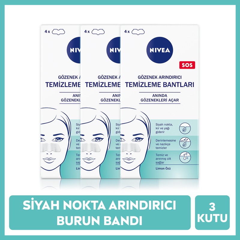Nivea Siyah Nokta ve T-Bölgesi Temizleyici Burun Bandı, Gözenek Arındırıcı X3 Kutu
