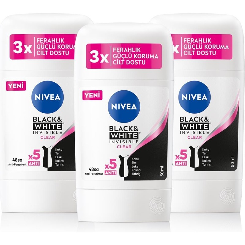 Nivea Kadın Stick Deodorant Black & White Clear 50 ml 48 Saat Koruma Ferahlatıcı Etki