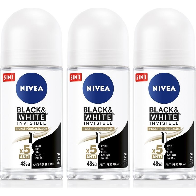 Nivea Kadın Roll-On Deodorant Black & White 50 ml 48 Saat Koruma x 3 Adet