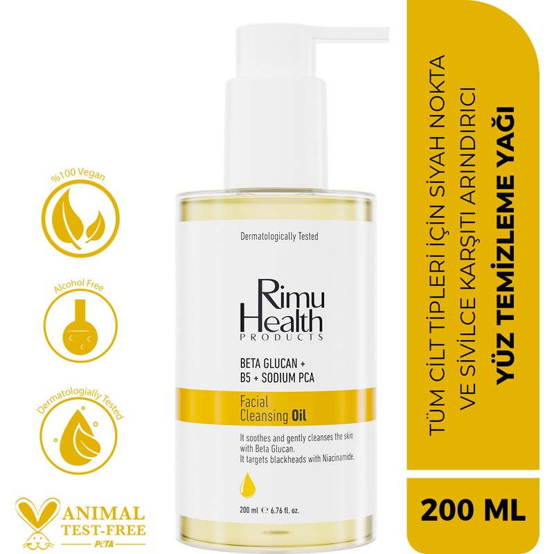 Rimu Health Products Yüz Temizleme Yağı 200 Ml Tüm Cilt Tipleri İçin Arındırıcı Niacinamide İçerir