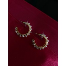 Jewelry Incili Çelik Halka Küpe Altın