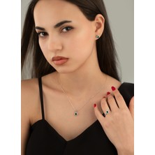 Dkmn Silver 925 Ayar Gümüş Yeşil Tek Taşlı Takı Seti