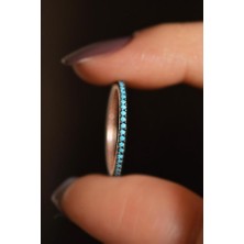 Roza Silver Turkuaz Taşlı Rose Minimal Tamtur Gümüş Yüzük